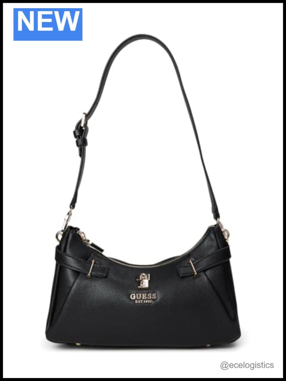 Satchel Shoulder Bag with Shiny Gold Hardware, Interior Zip Pockets